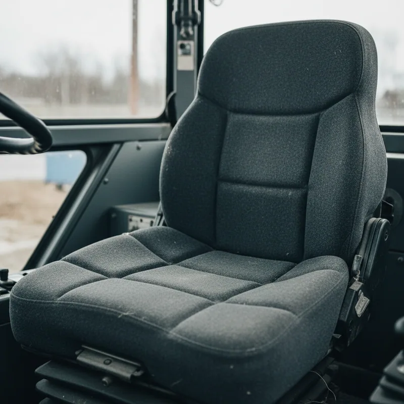 Agricultural machinery seat cushion and backrest in a self-propelled machine cab