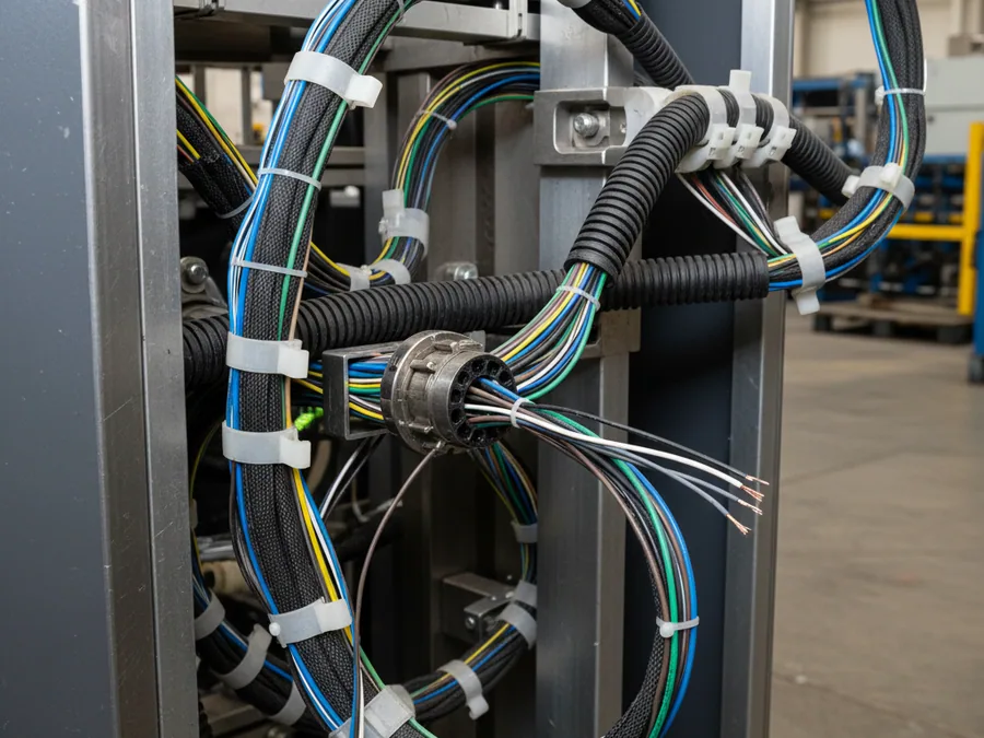 Wiring harness and connector for a seat presence switch on an agricultural machine