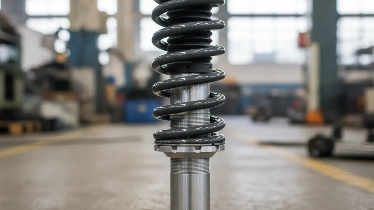 Suspension assembly with spring and damper as it ships inside an agricultural machinery seat