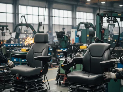 Agricultural machinery seat assemblies on the line at the 35,000 square metre plant