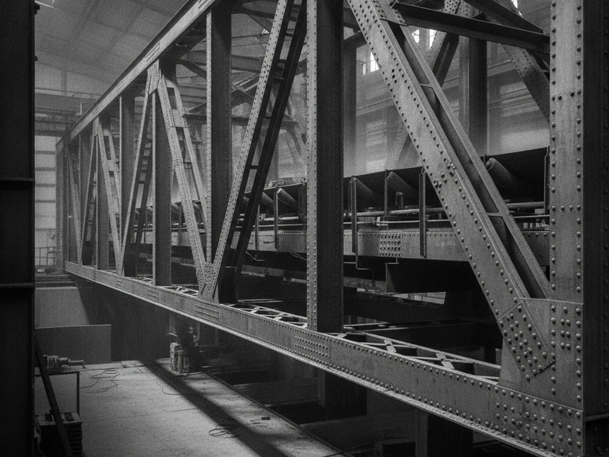 Riveted steel framing carrying load across a span