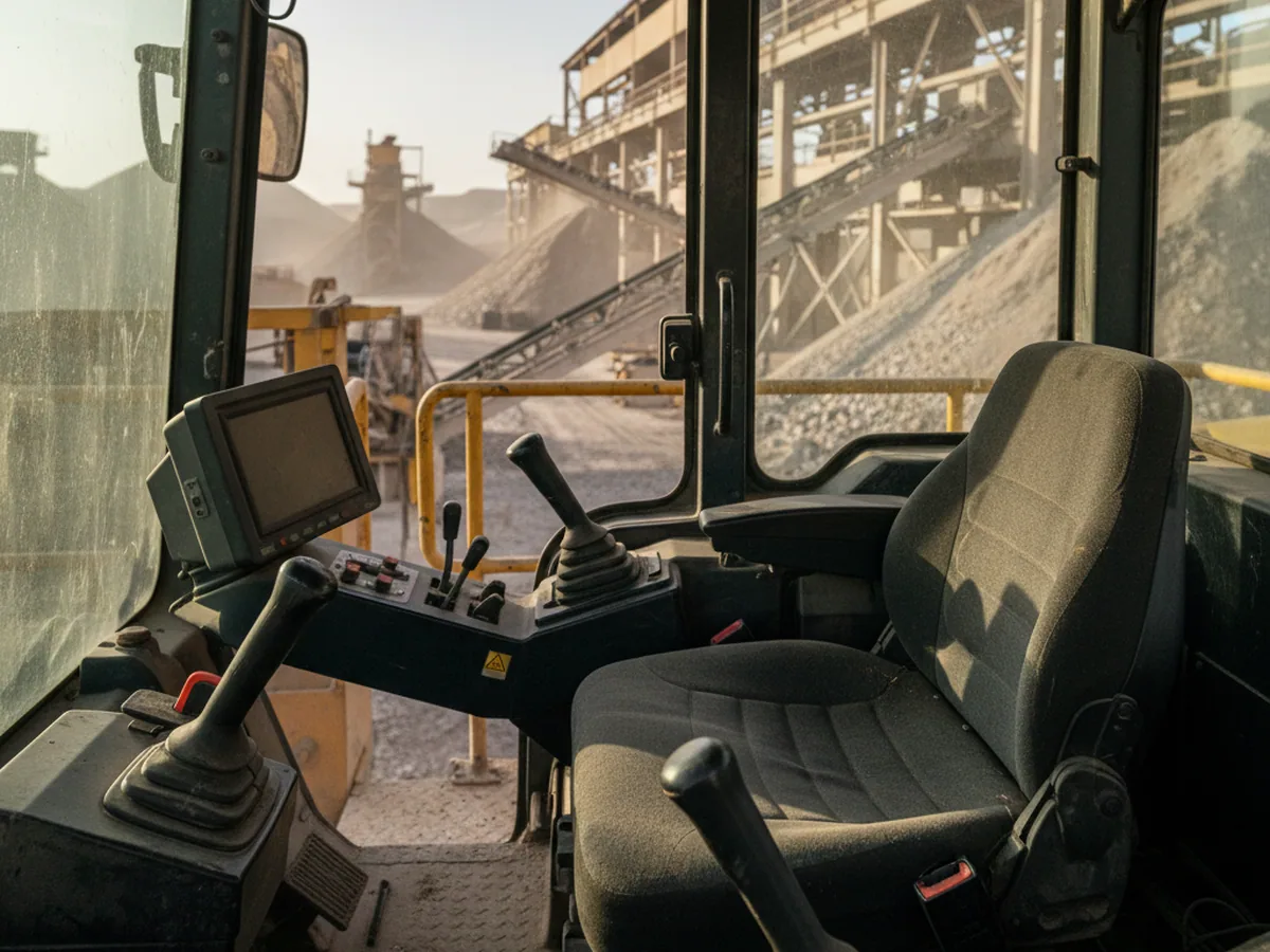 Rutted gravel haul track across a site — the duty cycle a construction machinery seat is chosen for