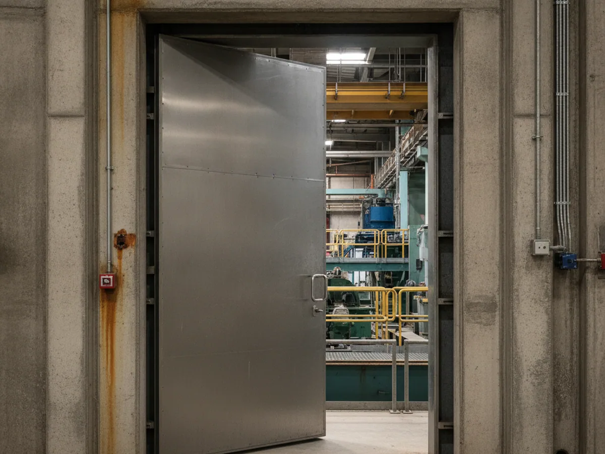 Steel door opening in a structural surround