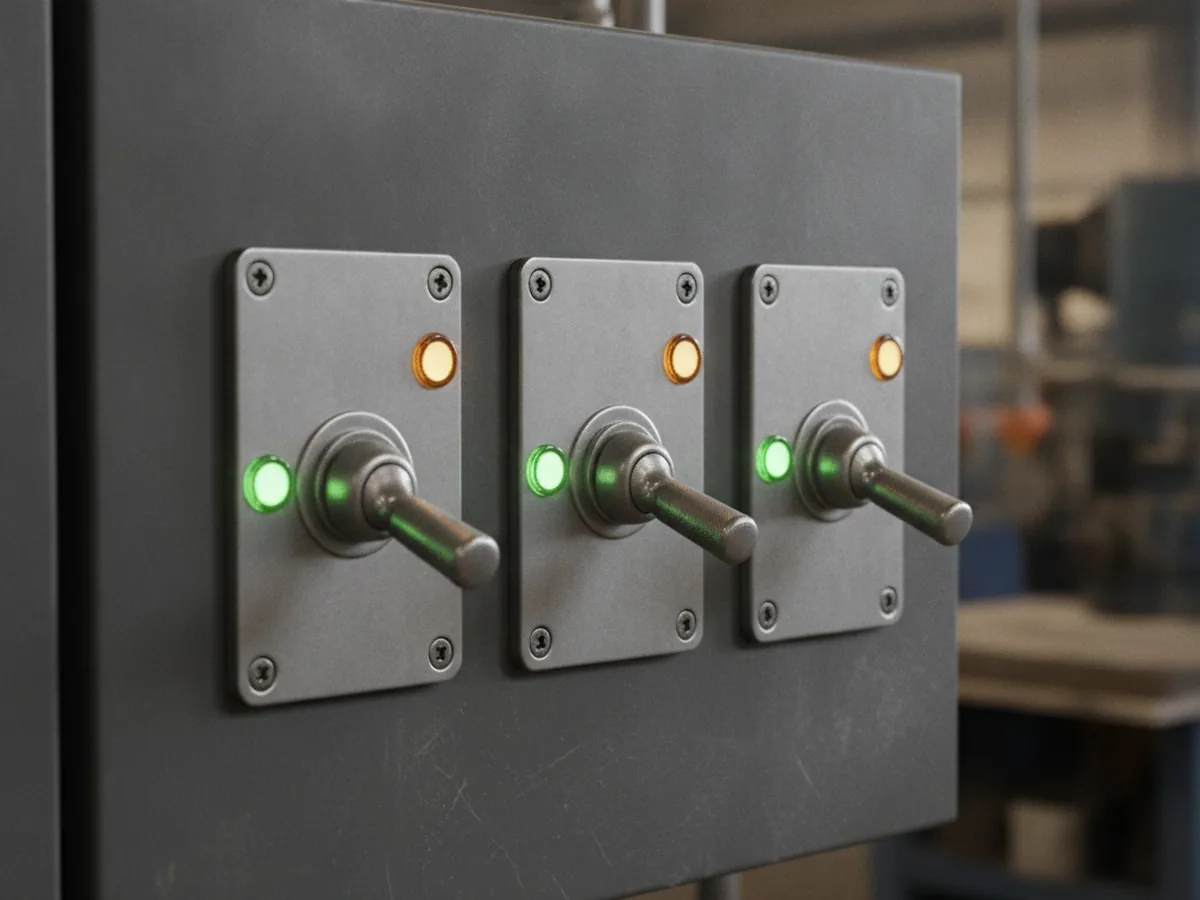 Three identical switch units set into a dark panel