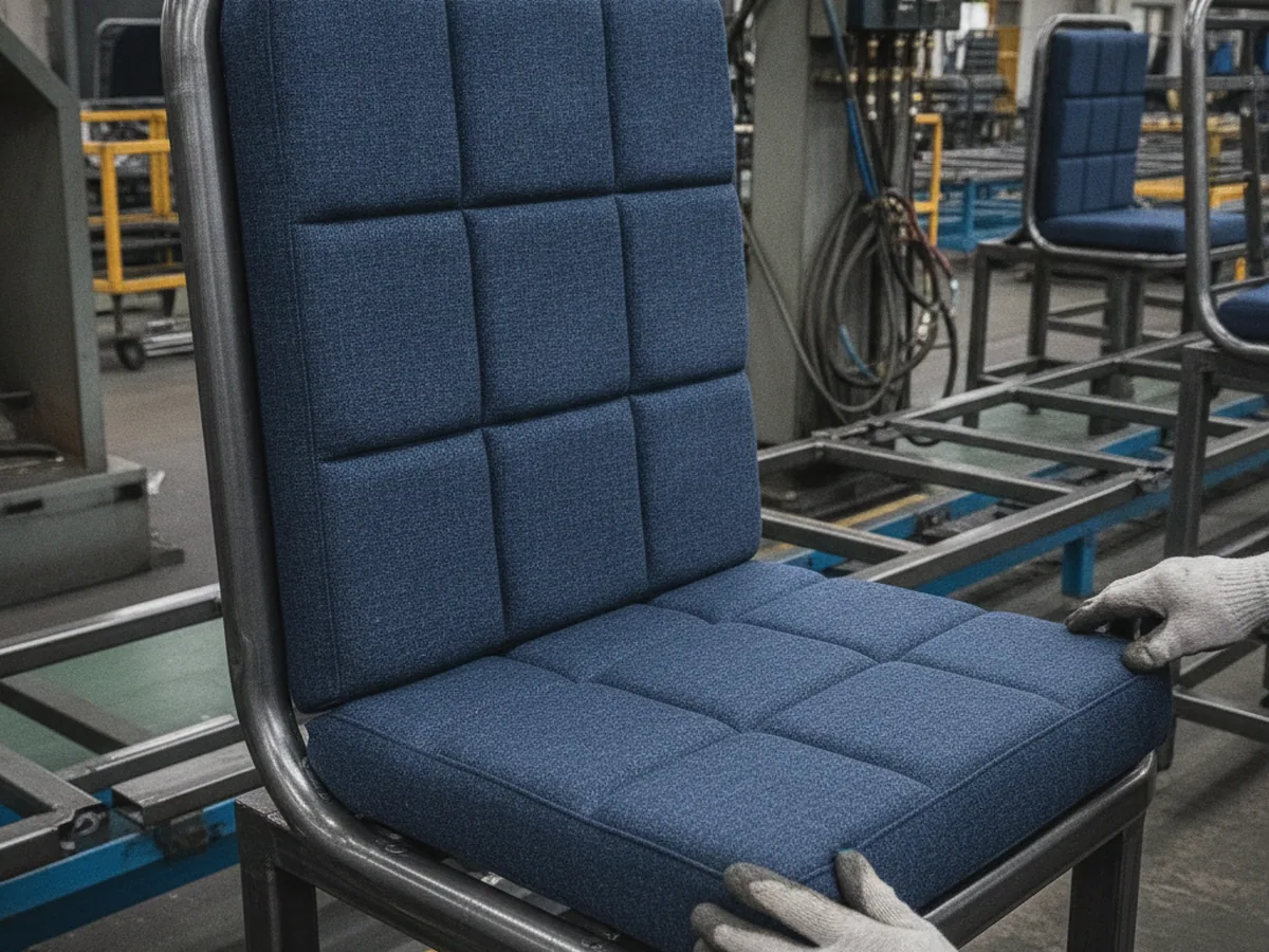 Padded upholstery surface on a seat frame