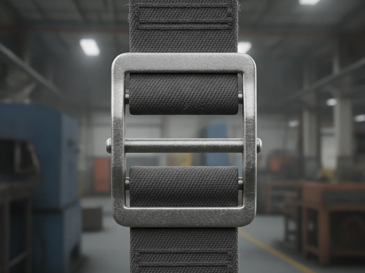 Metal buckle on a webbing strap