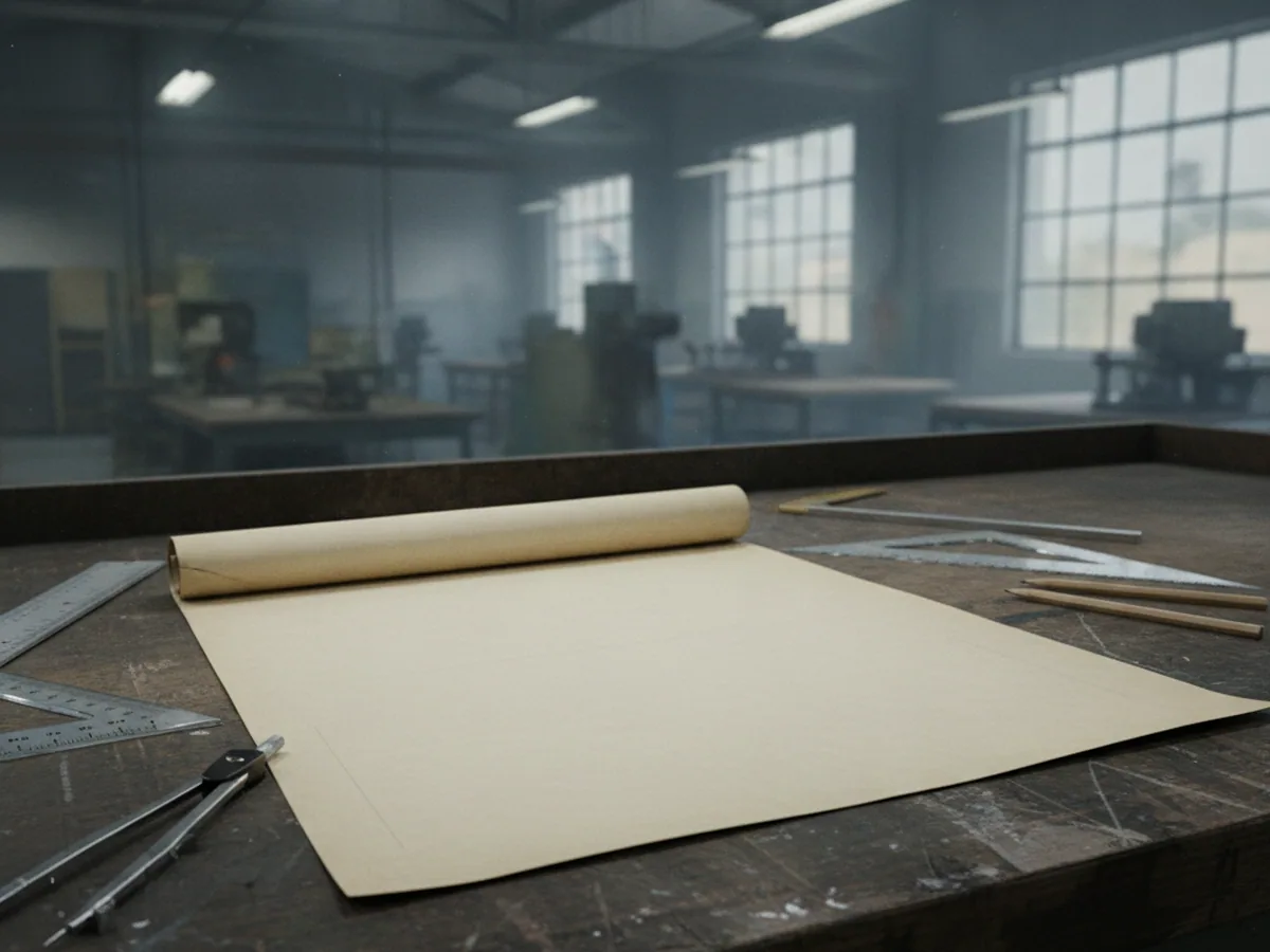 Plain drafting sheet on a work surface