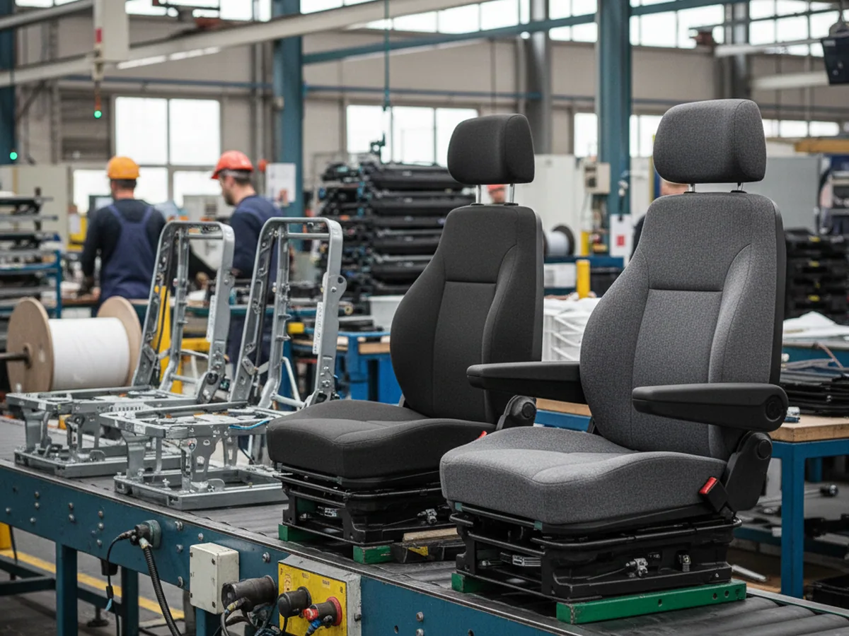 Custom seats on the assembly bench with armrests and options being fitted