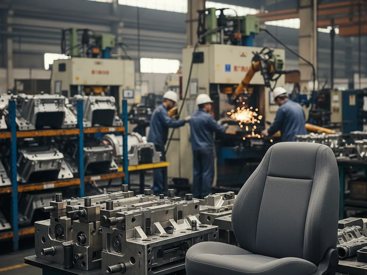 Robot welding cell and die sets used for structural changes on custom seat frames