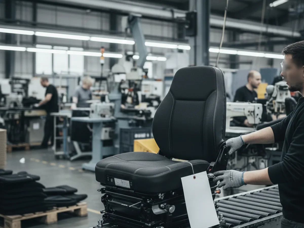 Custom seat tagged to its programme on the line after sample approval