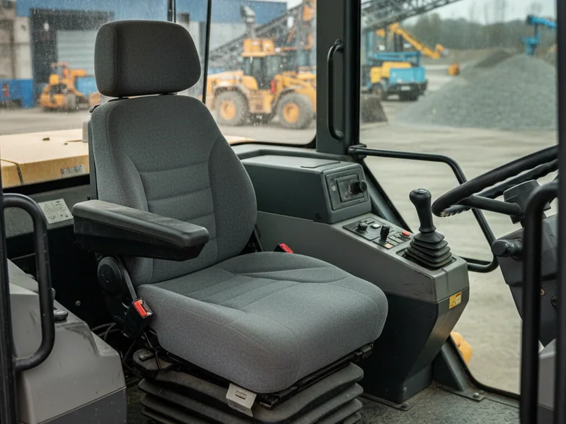 Construction machinery seat fitted in a wheel loader cab