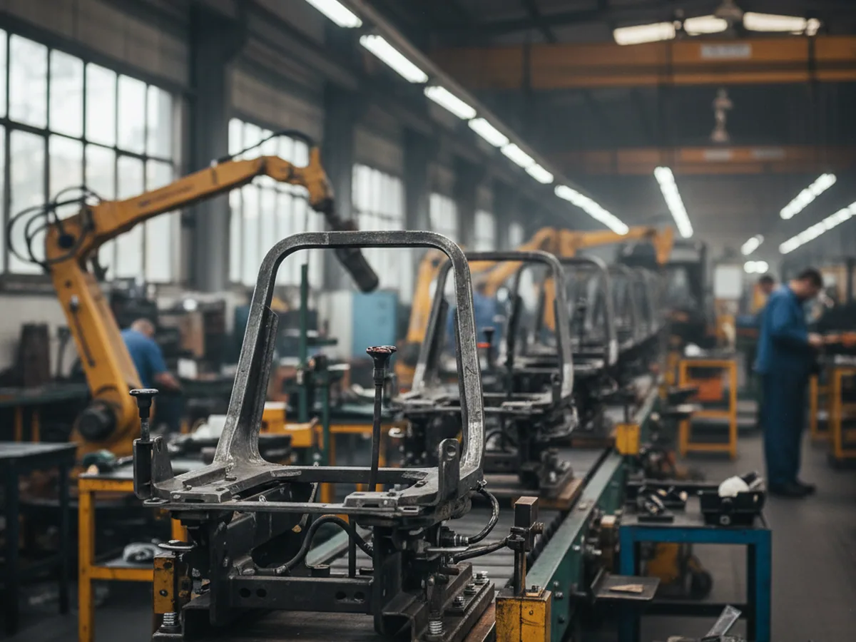 Excavator seat frames on the line during a programme build