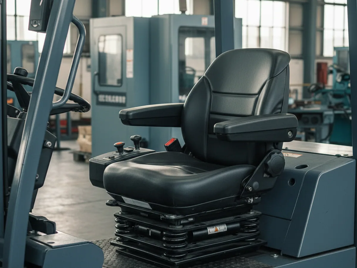 KL11 low-back forklift seat with flip-up armrests — steel frame tube