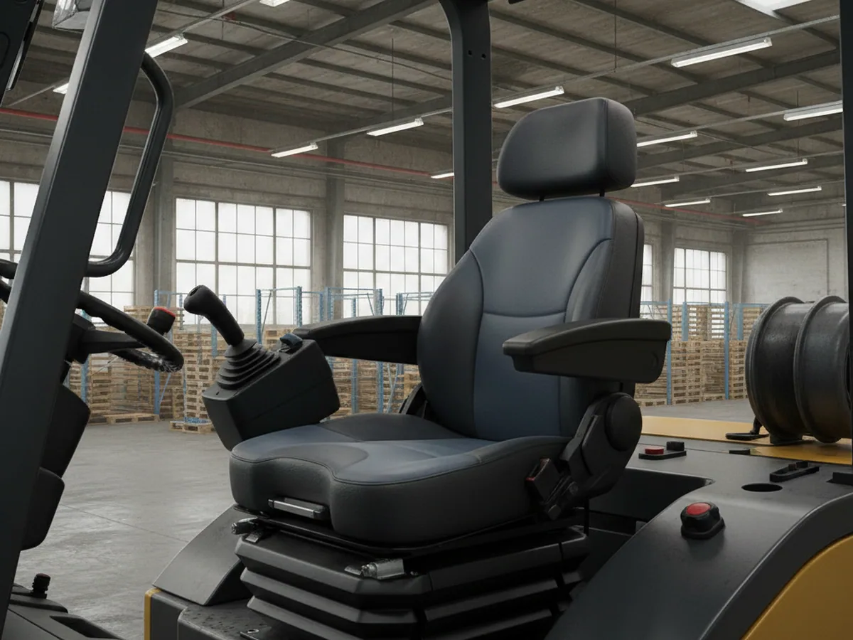 YY53 mechanical forklift seat, 48 mm travel — dark PVC cover