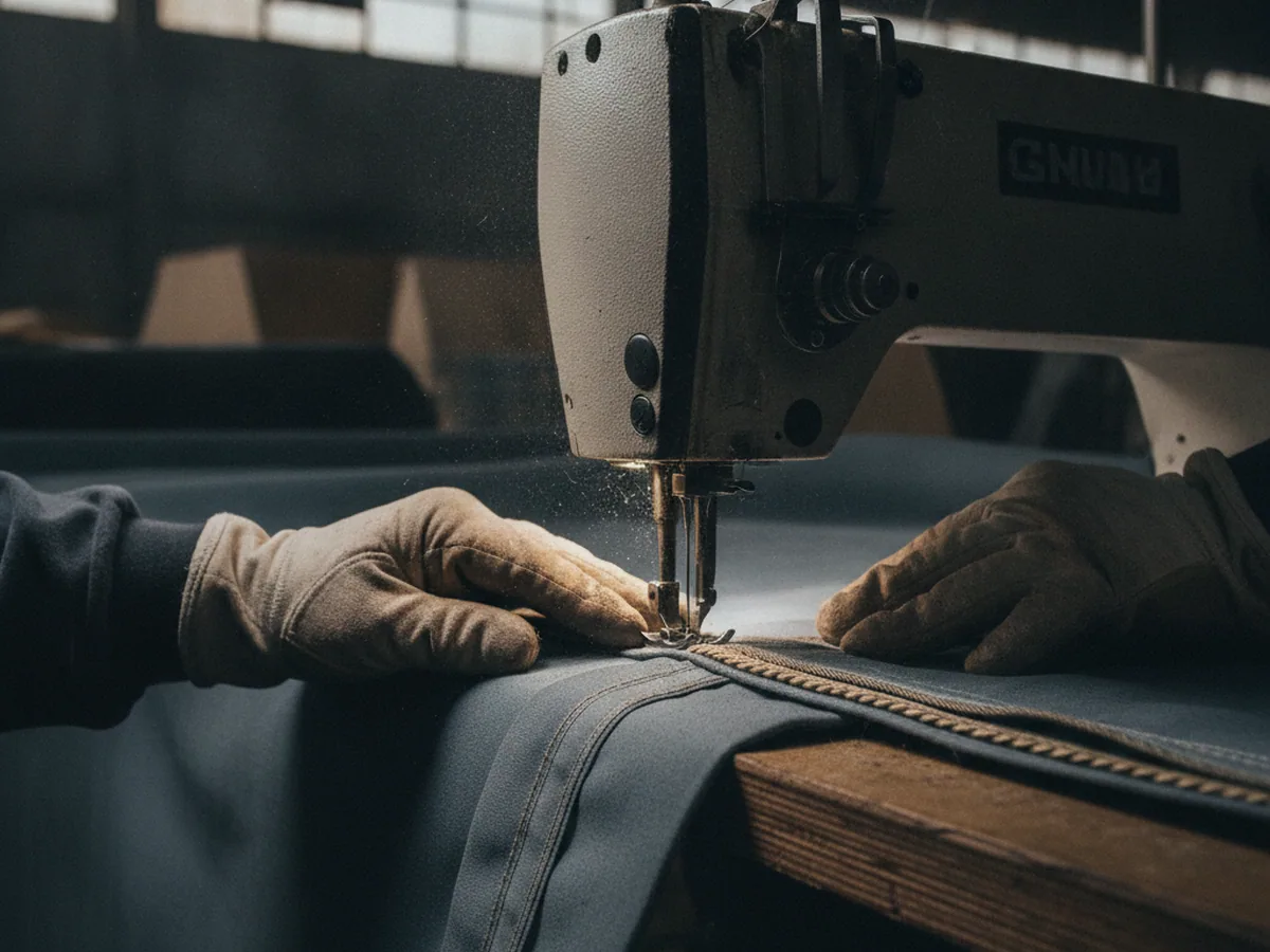 Stitched seam on heavy material