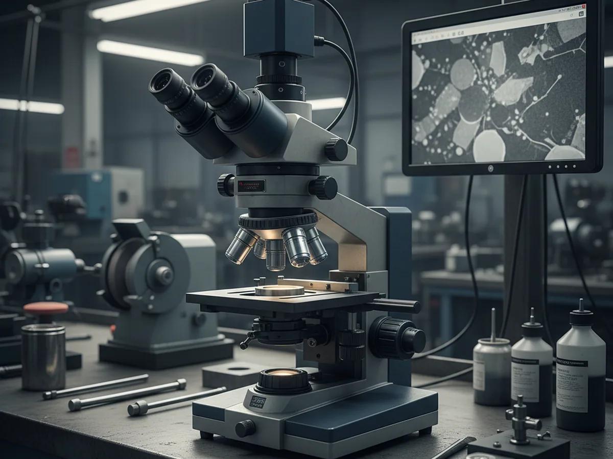 Laboratory microscope used for metallographic sectioning