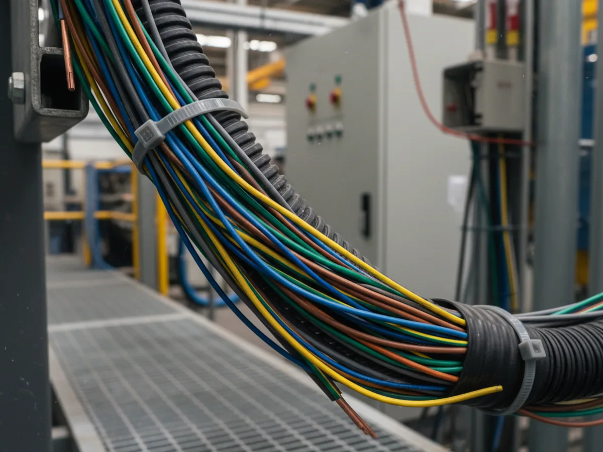 Bundle of coloured electrical wiring