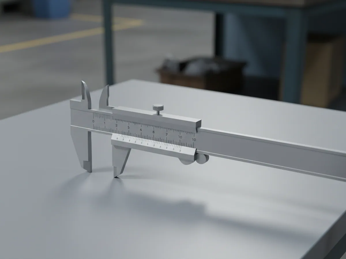 Vernier caliper on a plain measuring surface, used to check seat model dimensions