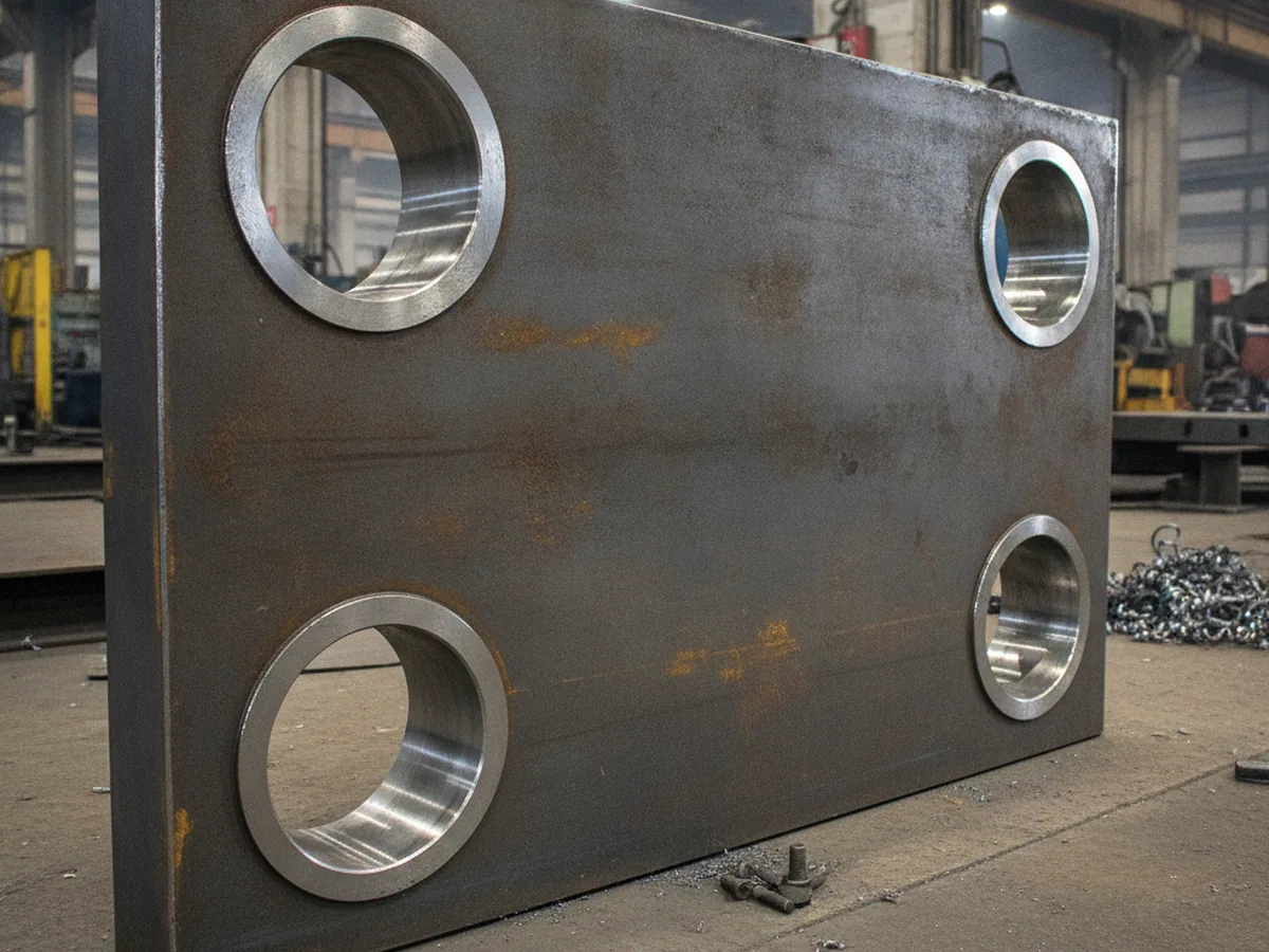 Thick steel plate with large machined mounting holes