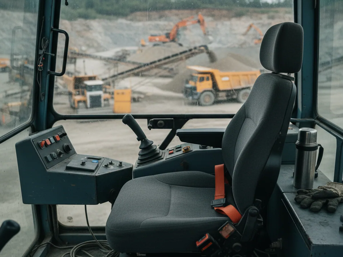 Operator seat in a dusty construction machine cab