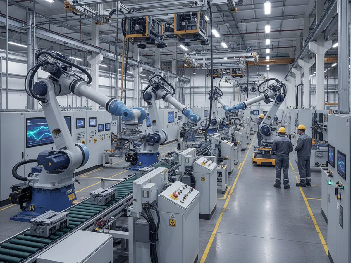Automated machinery cell with control fittings on the industrial vehicle seat manufacturer's floor