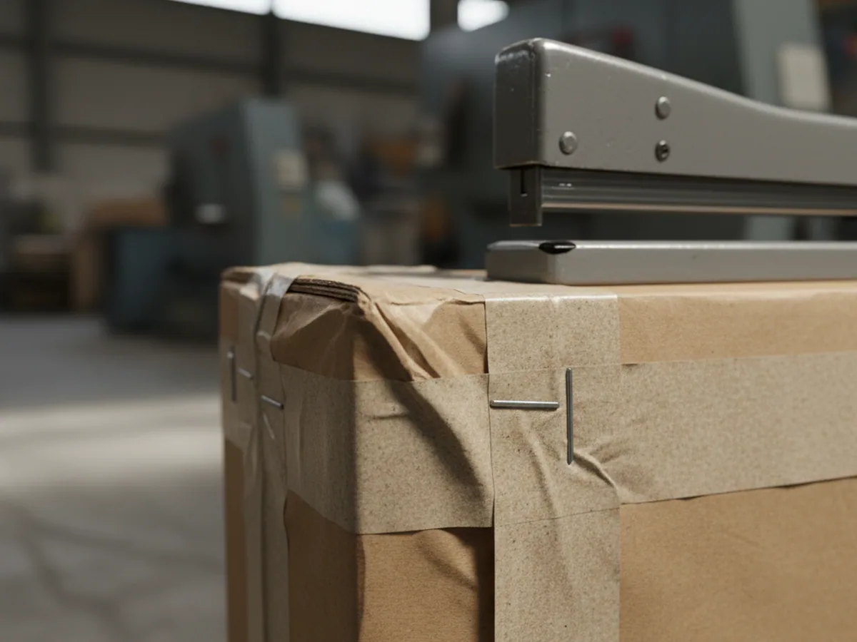 YY70 lawn mower seat packed for despatch — sealed kraft parcel corner