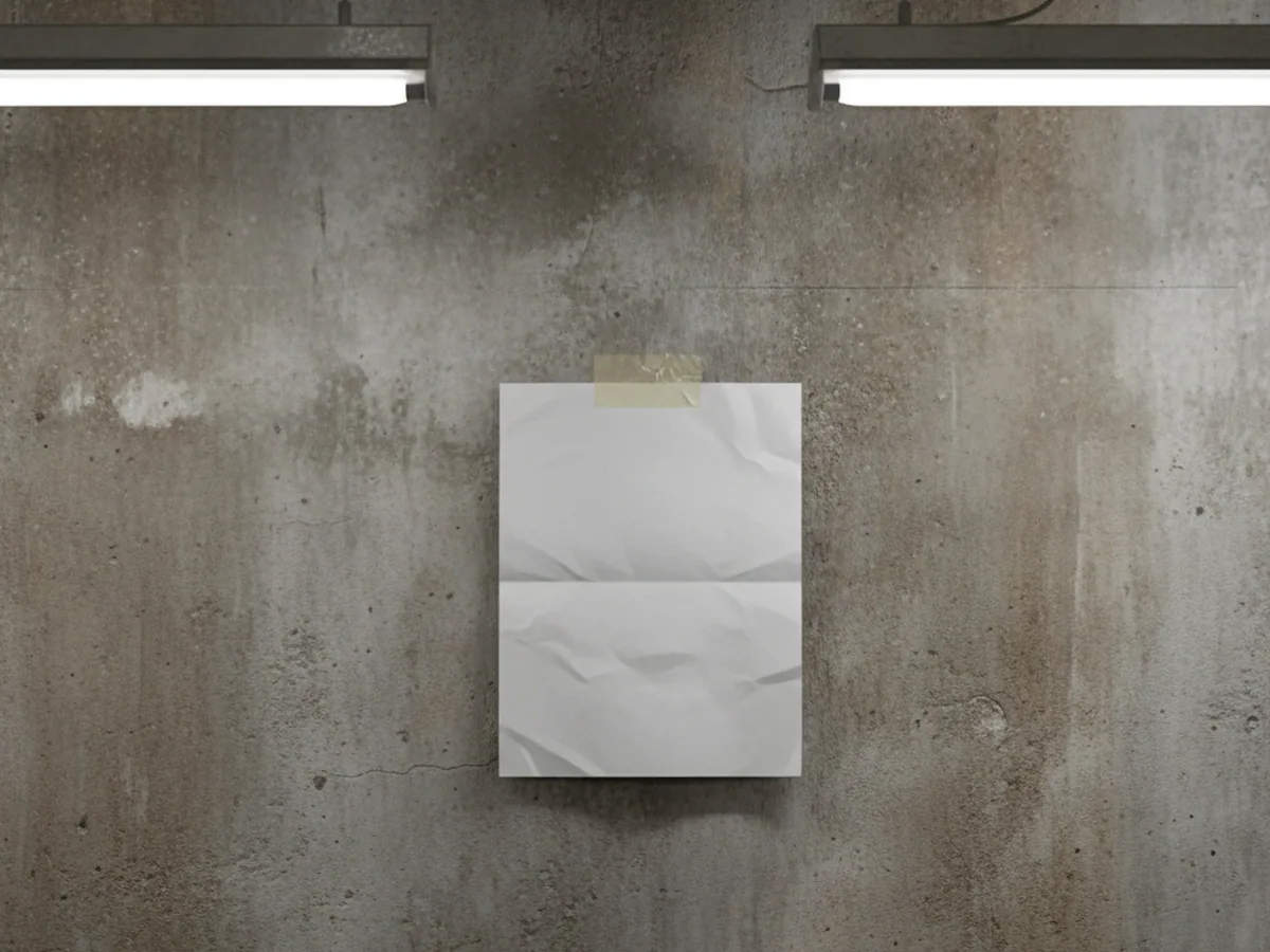 Blank folded sheet of paper on a wall — the eight-line seat mounting pattern record starts here