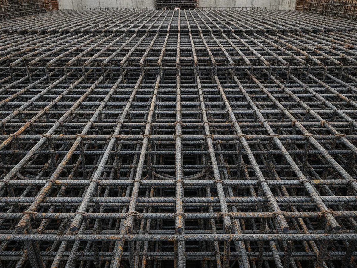 Layered steel reinforcement forming a dense grid