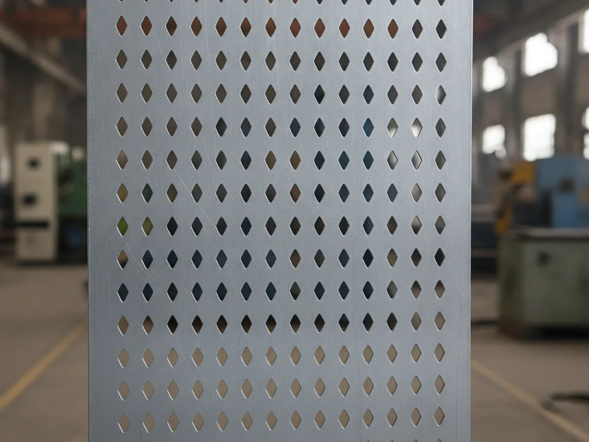 Pale steel sheet with diamond-shaped punched openings