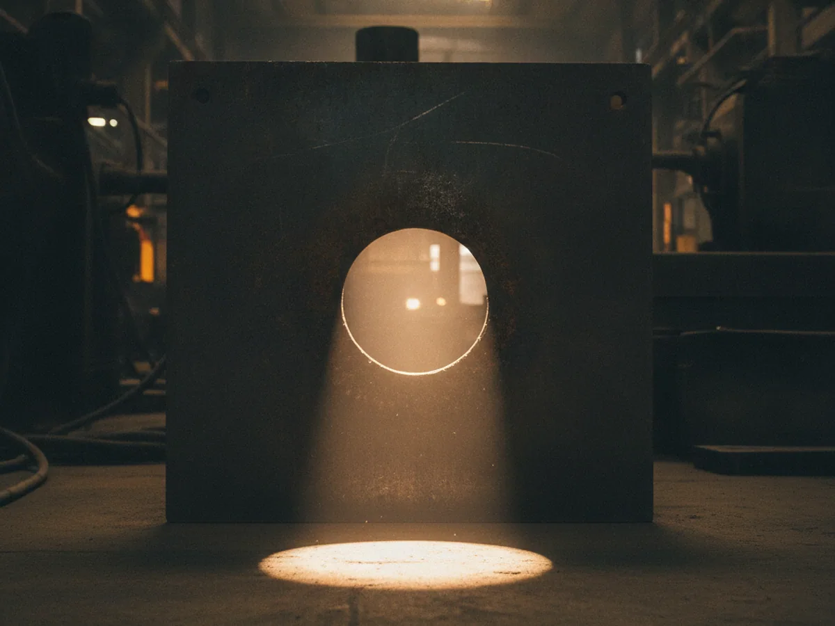 Round hole in a dark plate with light behind it — the simplest seat mounting pattern case