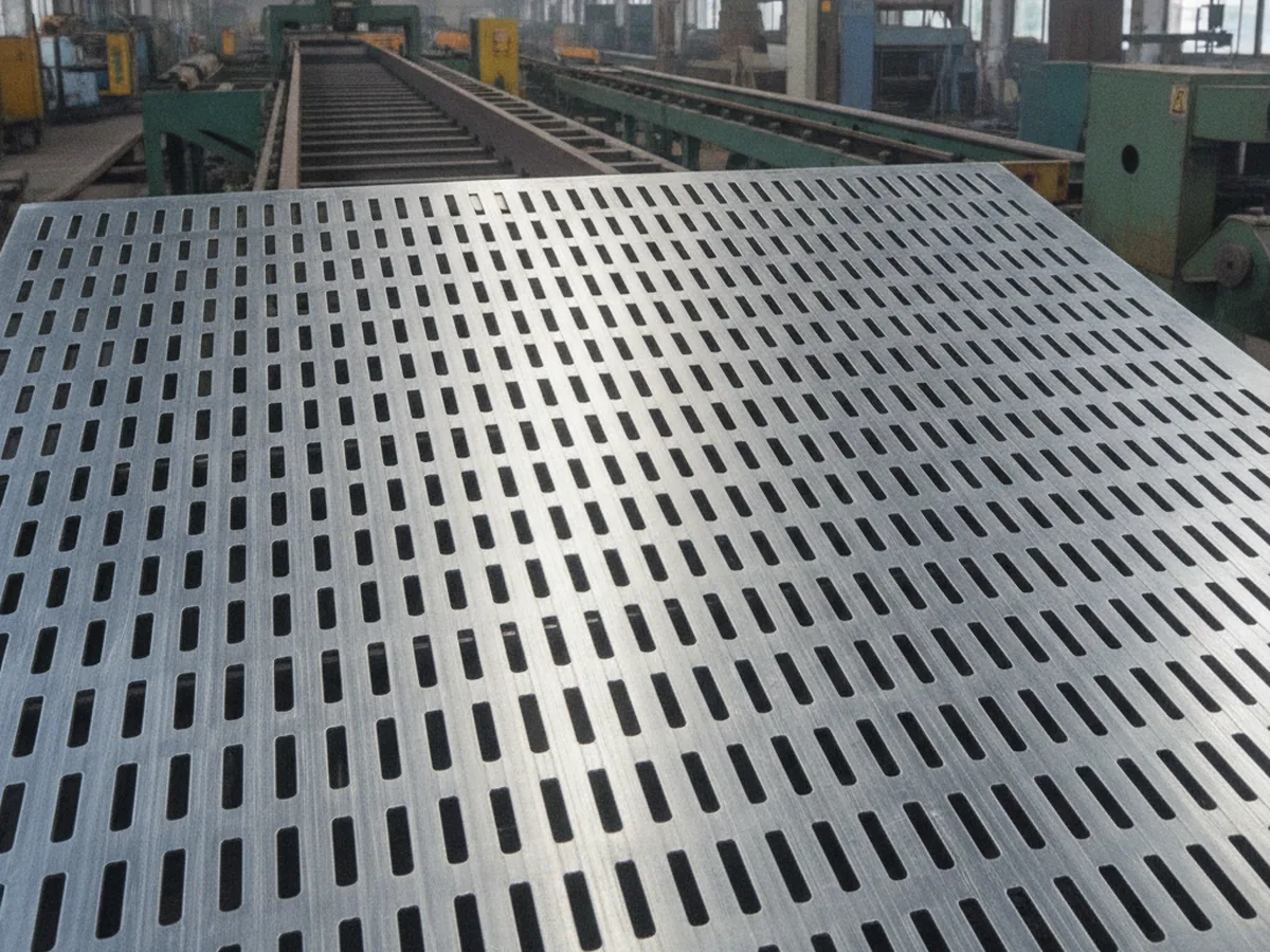 Sheet punched with rows of slotted openings on a diagonal