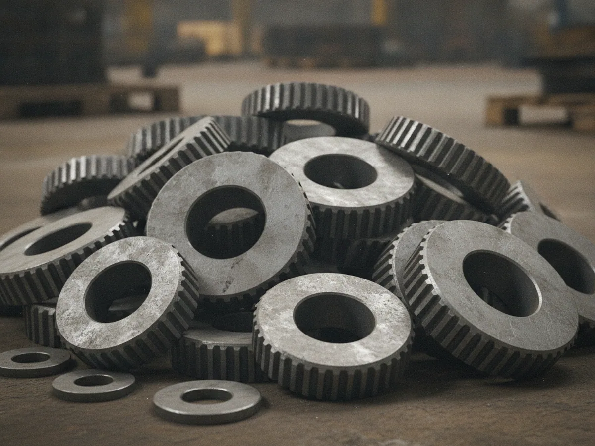 Heap of ring components, each with a hole through it