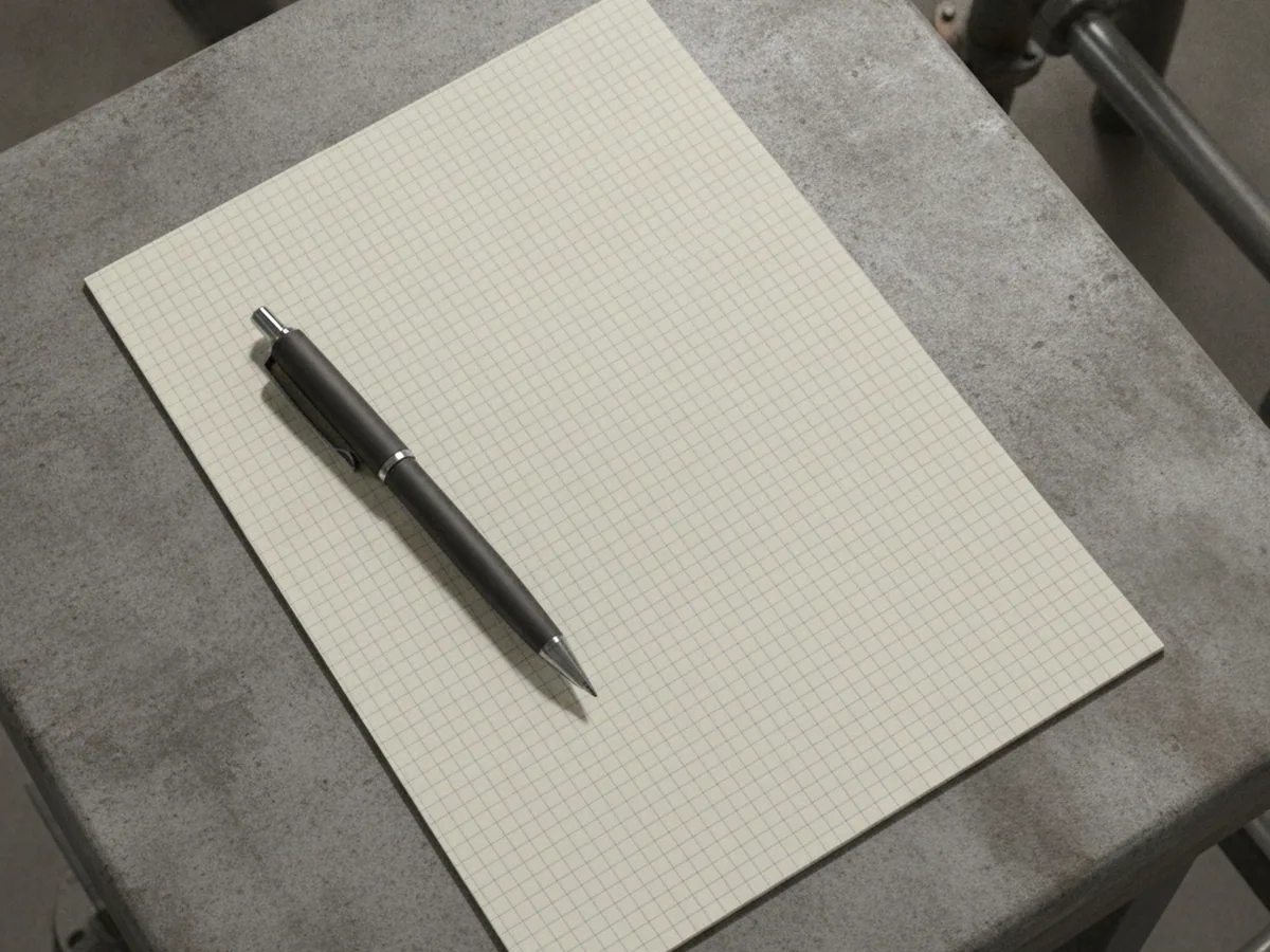 Blank squared paper with a pen resting on it