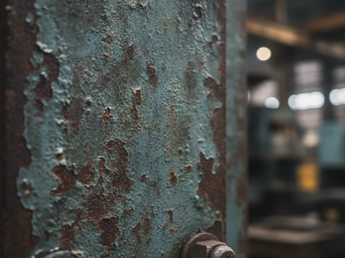 Mottled, worn metal surface at close range