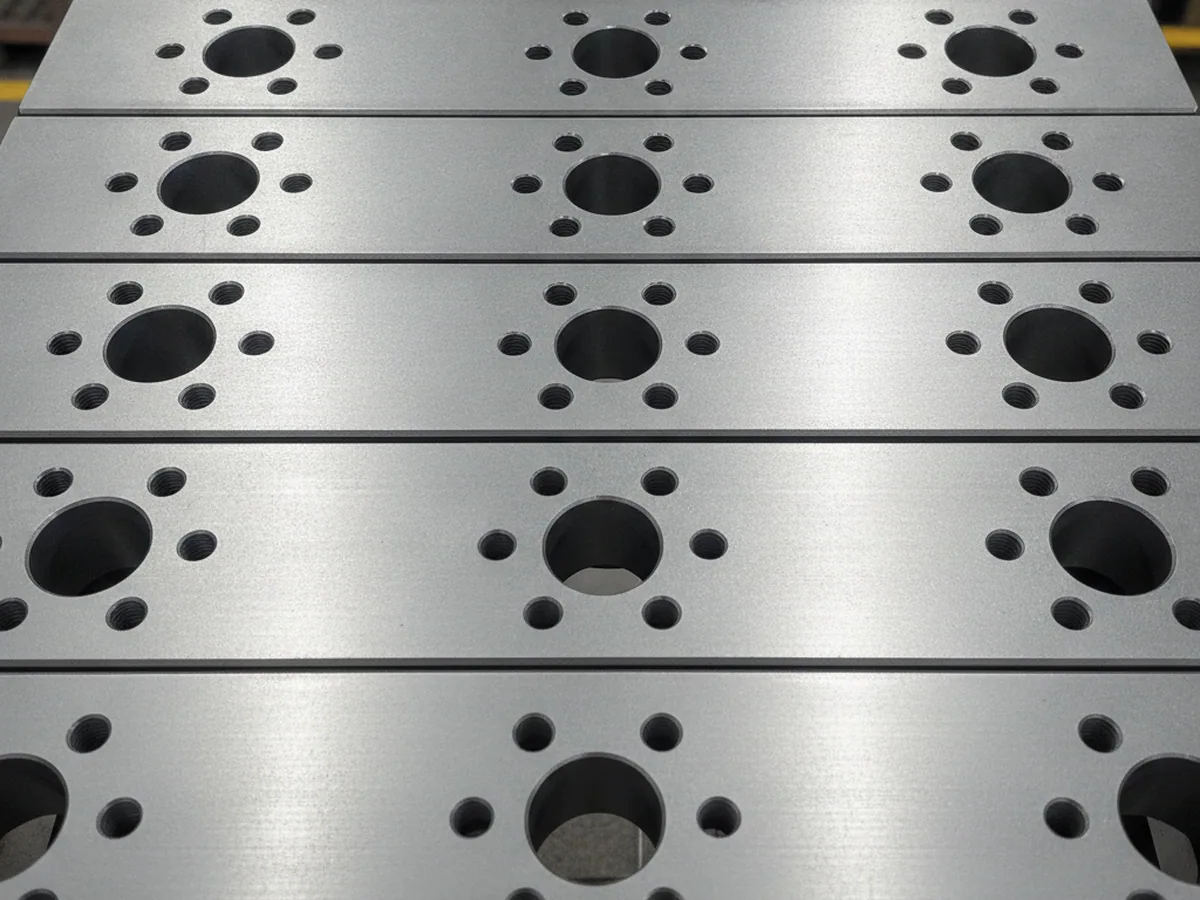 Machined bars drilled to a repeating bolt pattern — a seat mounting pattern read off a deck