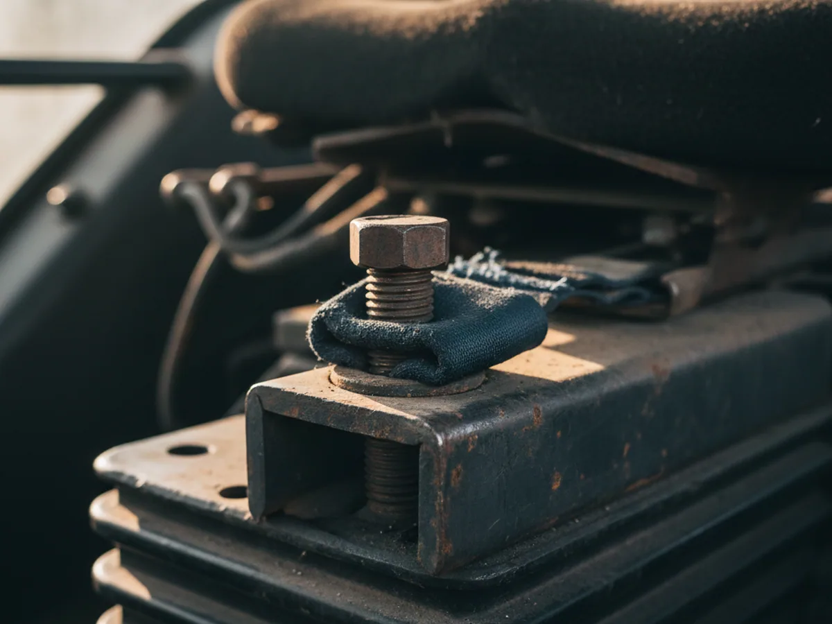 Belt anchor bolt at a tractor seat mounting position
