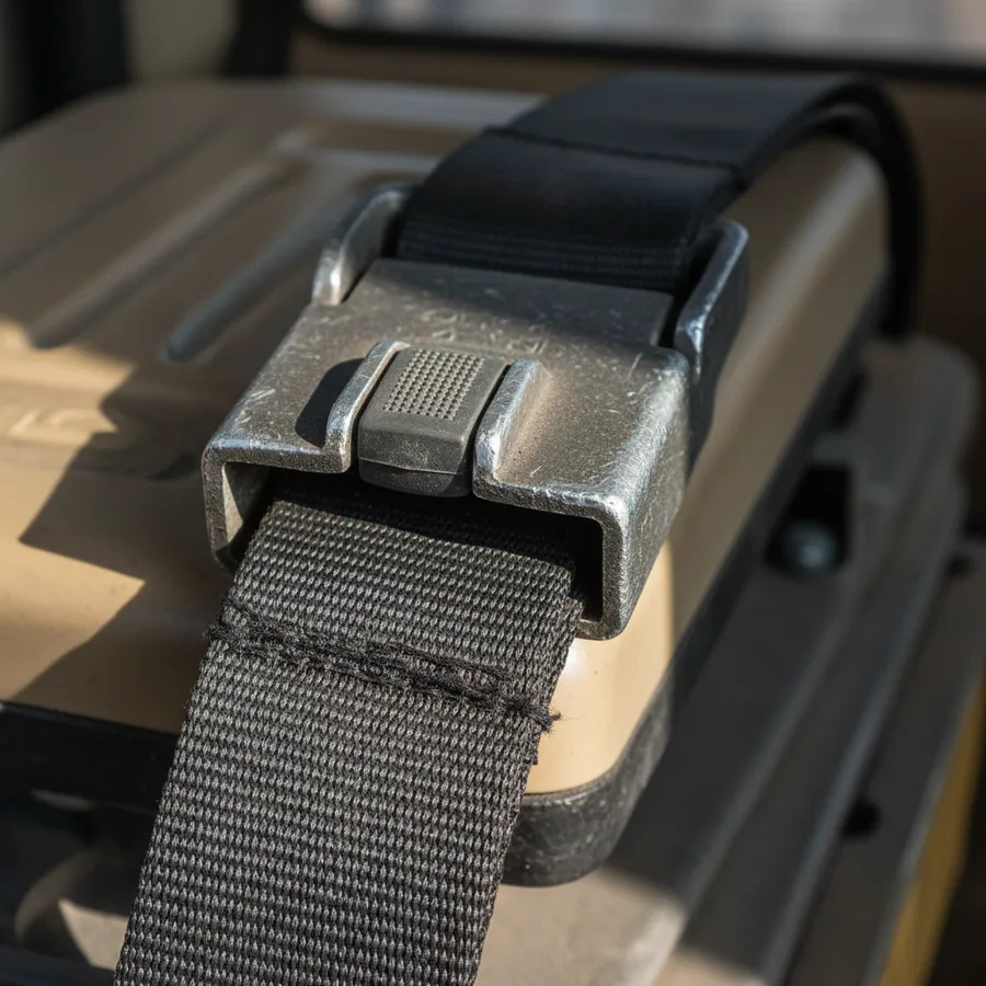 Seat belt webbing and buckle supplied with tractor seats