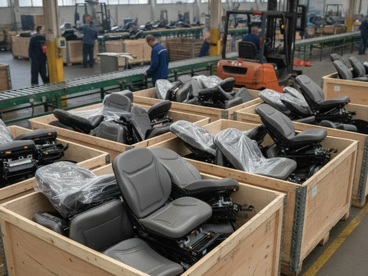 Export crates packed with tractor seats before despatch