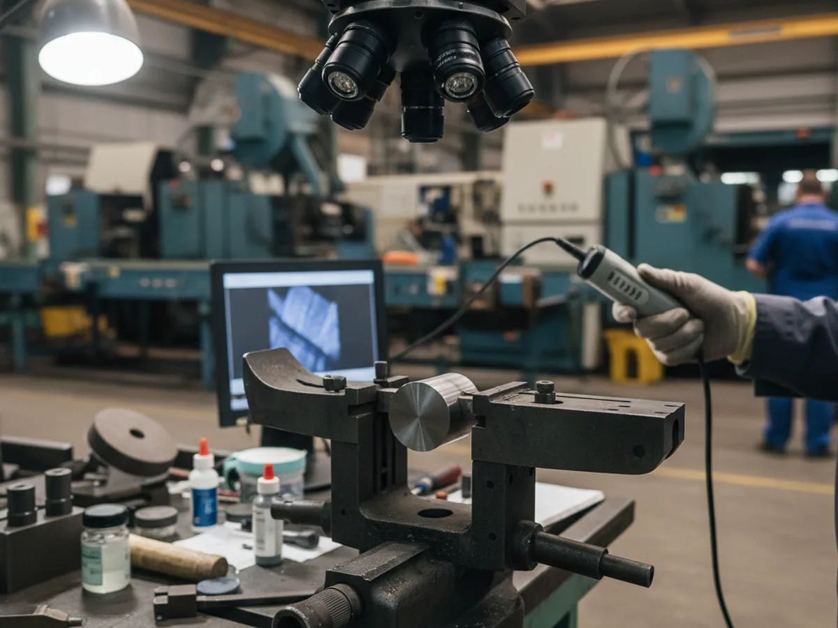 Sectioned tractor seat bracket prepared for metallographic inspection