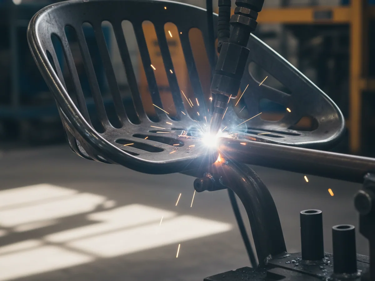 Weld cell joining a tractor seat frame assembly