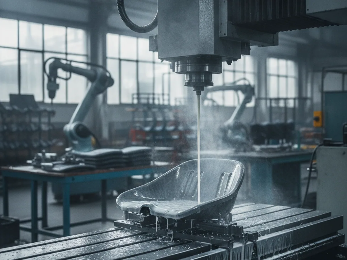 Machining under coolant in the works behind the test centre