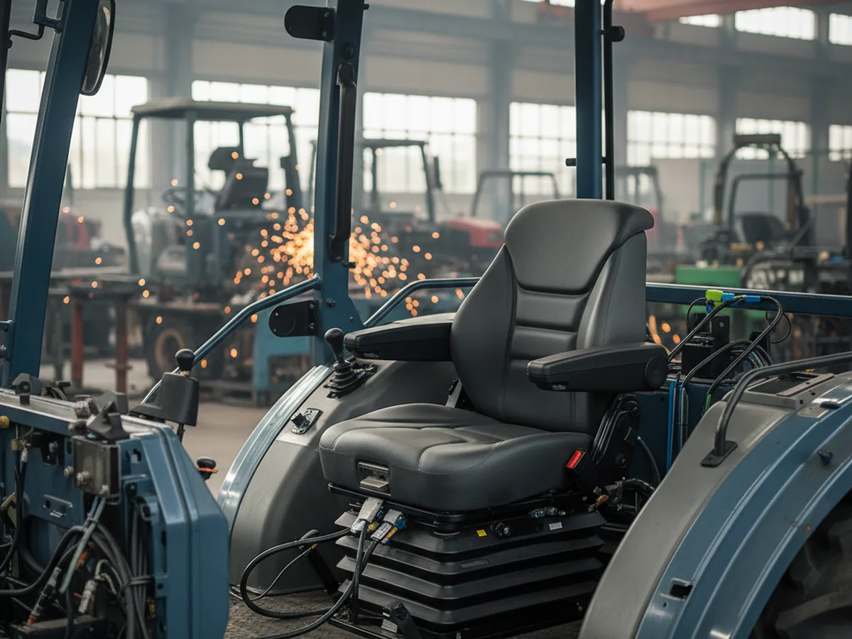 YJ03 air suspension tractor seat mounted in a tractor cab